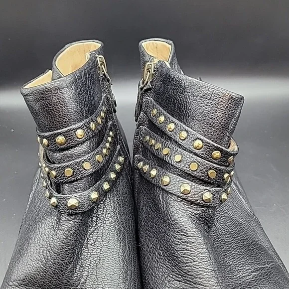 GEOX Respira Women's 8.5 Black Leather‎ Ankle Boots Studded Zipper - Picture 4 of 16